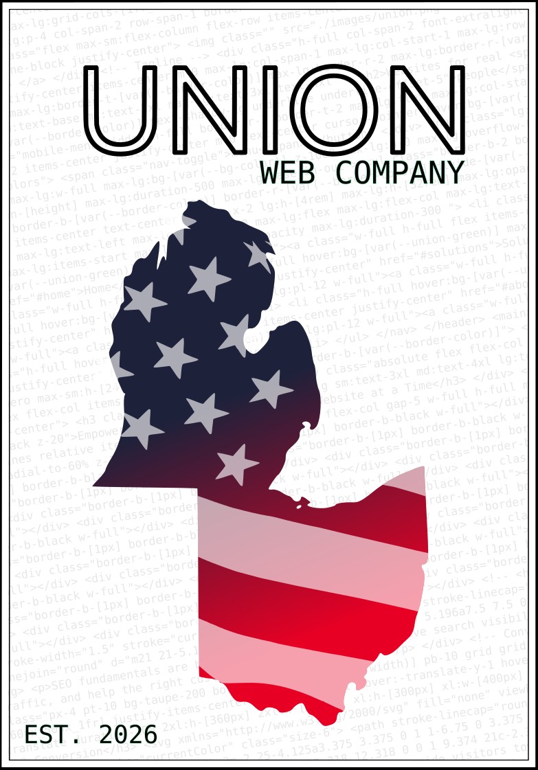 Michigan and Ohio poster with Union Web Company logo, est. 2026